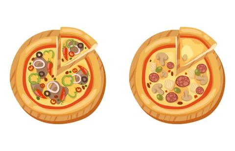 Pizza flat icons isolated vector illustration piece slice pizzeria food menu Stock Illustration