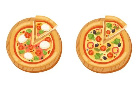 Pizza flat icons isolated vector illustration piece slice pizzeria food menu Stock Illustration