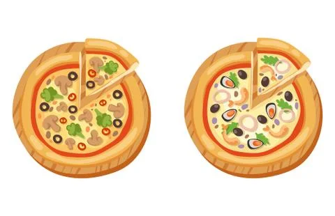 Pizza flat icons isolated vector illustration piece slice pizzeria food menu Stock Illustration