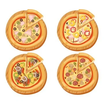 Pizza flat icons isolated vector illustration piece slice pizzeria food menu Stock Illustration