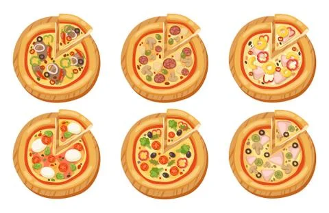 Pizza flat icons isolated vector illustration piece slice pizzeria food menu Stock Illustration