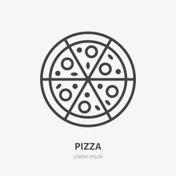 Pizza flat line icon. Vector thin sign of italian fast food cafe logo. Pizzeria Stock Illustration