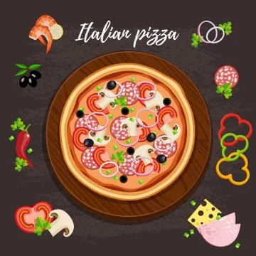 Pizza flat style vector illustration. Flat style design - vector icon set of Stock Illustration