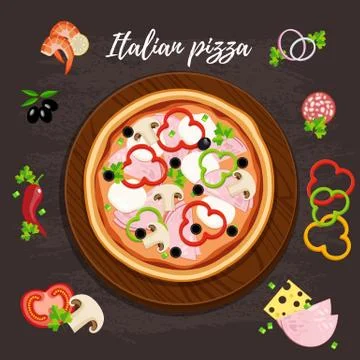 Pizza flat style vector illustration. Flat style design - vector icon set of Stock Illustration