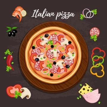 Pizza flat style vector illustration. Flat style design - vector icon set of Stock Illustration