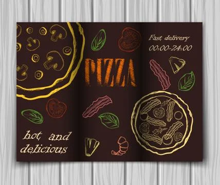 Pizza food menu cafe brochure Stock Illustration