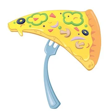 Pizza on a fork Stock Illustration