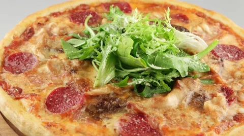Pizza with four kinds of meat Stock Footage 57760752