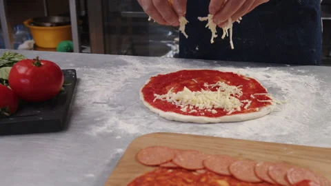 Pizza with grated cheese Video stock 244950888