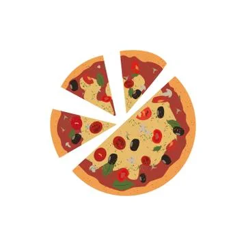 Pizza. Half and three slices. Isolated on a white background. Vector graphics Stock Illustration