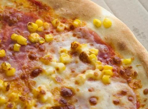 Pizza with Ham and Corn Stock Photos