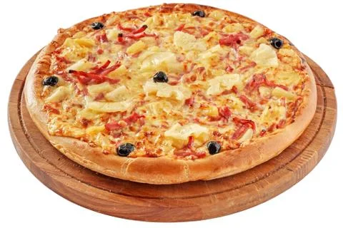 Pizza with ham and pineapple Stock Photos