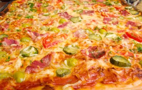 Pizza ham and vegetable Stock Photos