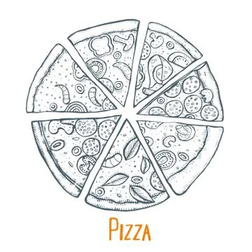 Pizza hand drawn Illustrazione stock