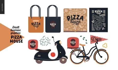 Pizza house - small business graphics - branded elements and delivery イラスト素材
