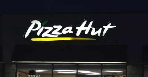 Pizza Hut Logo on Front of Building Stock Footage 82553463