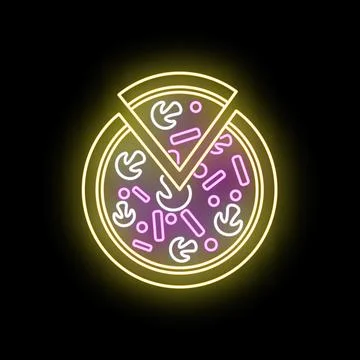 Pizza icon glowing with neon light Stock Illustration