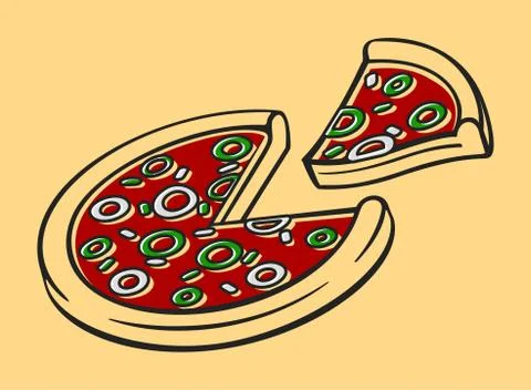 Pizza icon isolated on a yellow background. Banner for pizza boxes. Stock Illustration