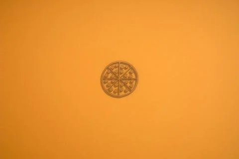 Pizza icon in orange background. 3D rendering. Stock Illustration