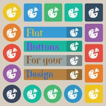 Pizza Icon. Set of twenty colored flat, round, square and rectangular buttons. Stock Illustration