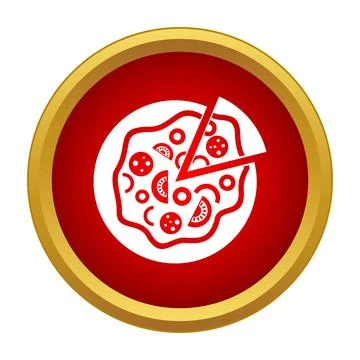 Pizza icon with slice removed in red circle Stock Illustration