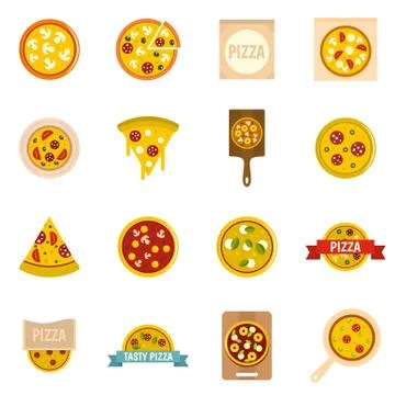 Pizza icons set in flat style イラスト素材