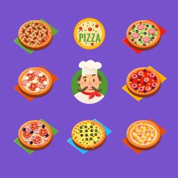 Pizza Icons Vector Set Illustrazione stock