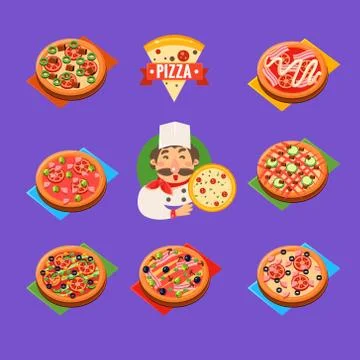 Pizza Icons Vector Set Illustrazione stock