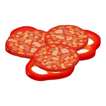 Pizza ingredient icon isometric vector. Sausage slice and sweet red pepper piece Stock Illustration