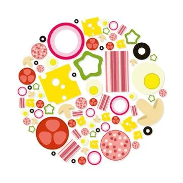 Pizza ingredients in circle Stock Illustration