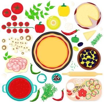 Pizza ingredients set 库存插图