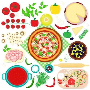 Pizza ingredients set Stock Illustration