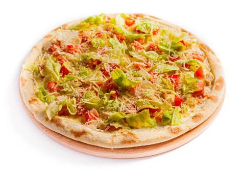 Pizza isolate, medium size, side view. Stock photo of pizza. Stock Photos