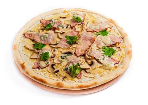 Pizza isolate, medium size, side view. Stock photo of pizza. Foto stock