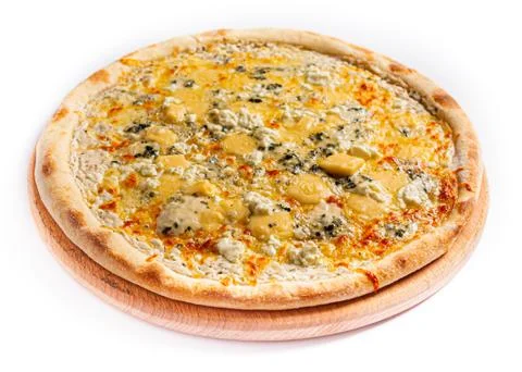 Pizza isolate, medium size, side view. Stock photo of pizza. Stock Photos