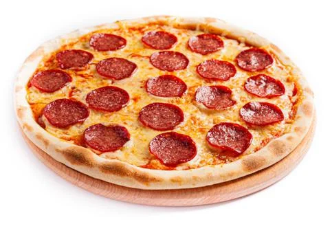 Pizza isolate, medium size, side view. Stock photo of pizza. Foto stock