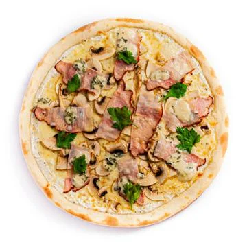 Pizza isolate, medium size, top view. Stock photo of pizza. Foto stock