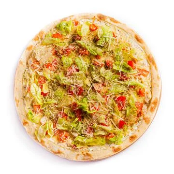 Pizza isolate, medium size, top view. Stock photo of pizza. Foto stock