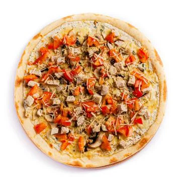 Pizza isolate, medium size, top view. Stock photo of pizza. Foto stock