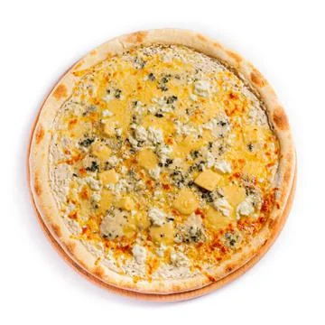 Pizza isolate, medium size, top view. Stock photo of pizza. Stock Photos