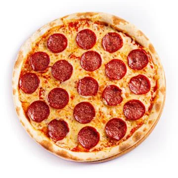 Pizza isolate, medium size, top view. Stock photo of pizza. Stock Photos