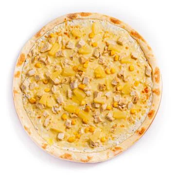 Pizza isolate, medium size, top view. Stock photo of pizza. Stock Photos