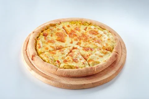 Pizza isolated on white background.Side view. Italian food concept. Appetizin Stock Photos