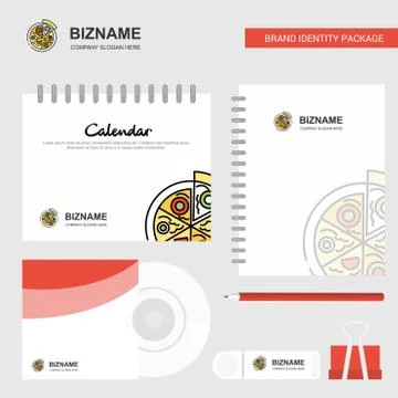 Pizza Logo, Calendar Template, CD Cover, Diary and USB Brand Stationary Packa Illustrazione stock