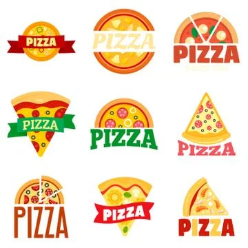 Pizza logo set, flat style Stock Illustration