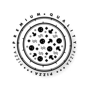 Pizza logo template for cafe or restaurant in linear style. Design emblem for イラスト素材