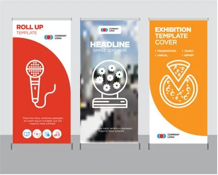 Pizza, Magic ball, Microphone roll up Stock Illustration