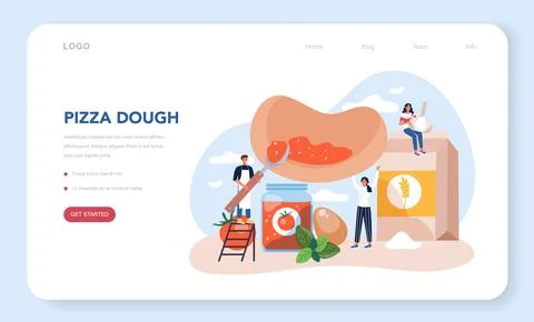 Pizza maker web banner or landing page. Chef cooking tasty delicious pizza. Stock Illustration