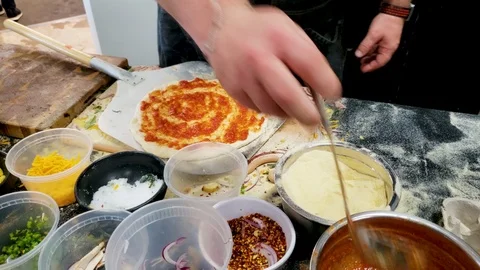 Pizza Making Guy at Pizzeria 4K Video stock 113346489