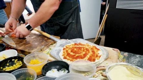 Pizza Making Guy at Pizzeria 4K Stock Footage 113349091